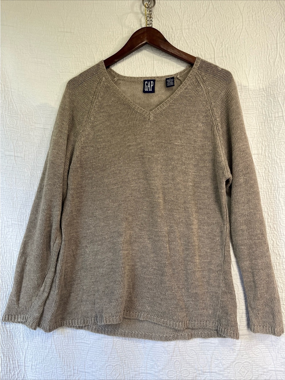 Gap Vintage Linen Sweater Women Tan Beige Oversized Small Mesh Knit Beach Boho S
